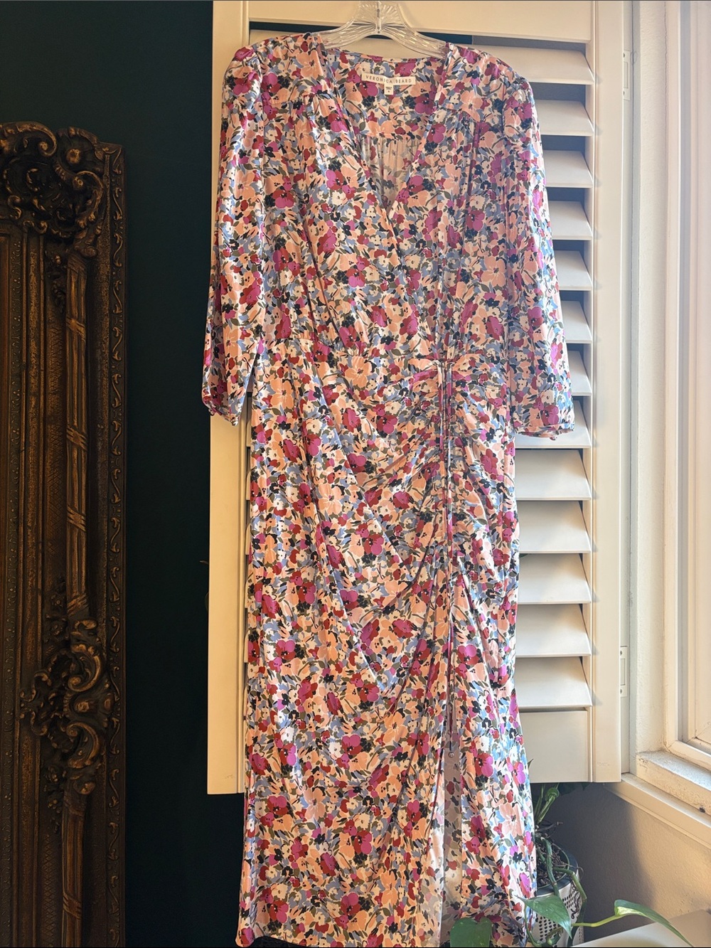 Veronica Beard Mariposa Silk Floral Ruched Midi Dress Size 6